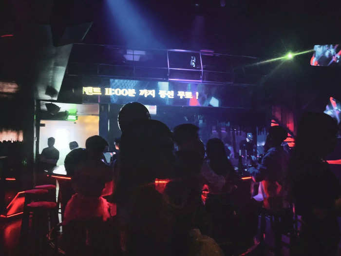 My friends and I posted up at the bar. It felt awkward with no one dancing, and it almost seemed like some people were on a date, rather than partying.