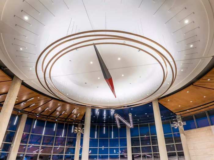 Also throughout the 550,000-square-foot complex, guests will find a plethora of art installations, like a compass-style ceiling above the dining room...