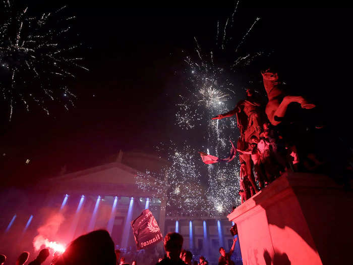 Fireworks erupted over the city.