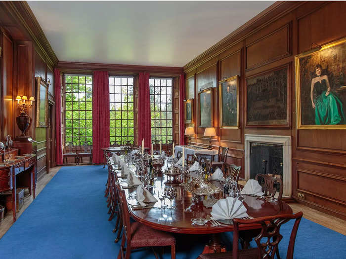 Large windows in the dining room — fitted in a 17th-century style —  overlook the River South Esk.