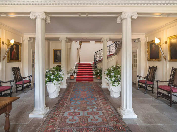 At the entrance of the castle, there are the original paneled walls with columns that were added after the initial restoration, according to estate agency Savills.