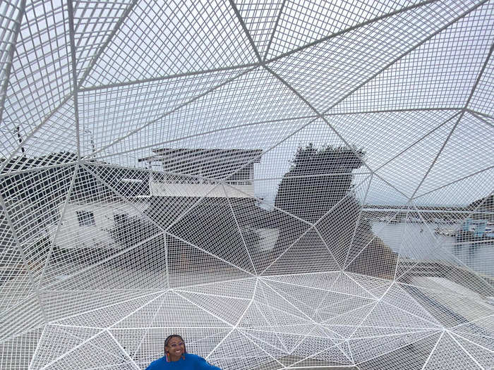 From the pumpkin and dock, I could also see a nearby, massive steel-net structure by architect Sou Fujimoto, which I was able to climb inside.