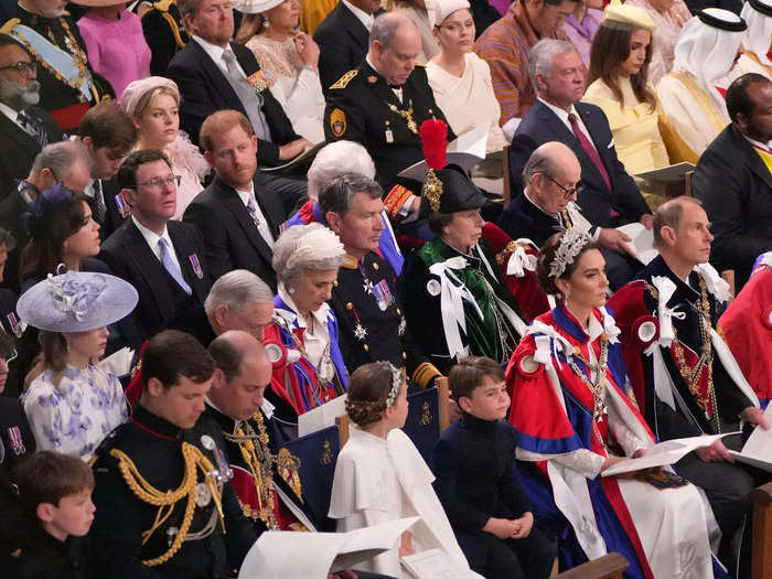 Harry appeared at ease as he watched the ceremony, sitting two rows away from his brother, Prince William.