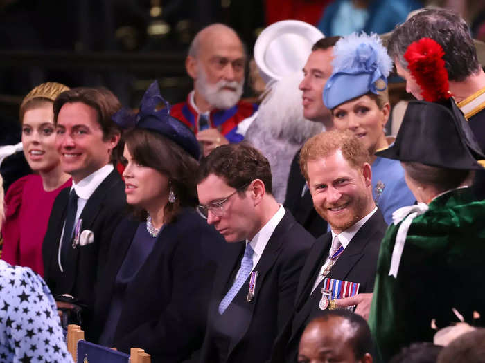 Harry, on the other hand, was spotted smiling as he spoke to his aunt, Princess Anne, ahead of the ceremony.