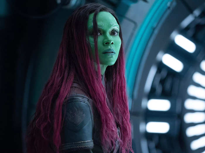 Zoe Saldaña portrays Gamora, the adopted daughter of the Mad Titan named Thanos.