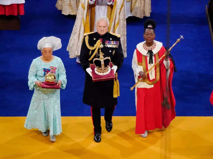 The king was presented with the Royal Orb and two Sovereign