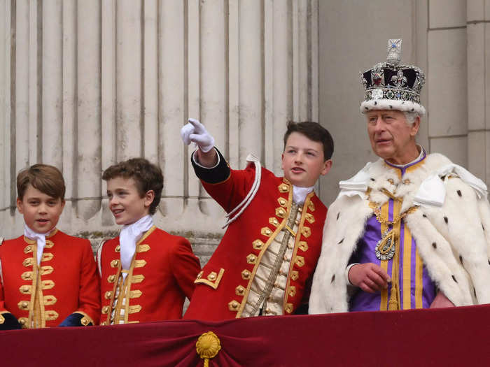 Page of honor Ralph Tollemache was seen speaking with the king and pointing at the Royal Air Force fly-past.