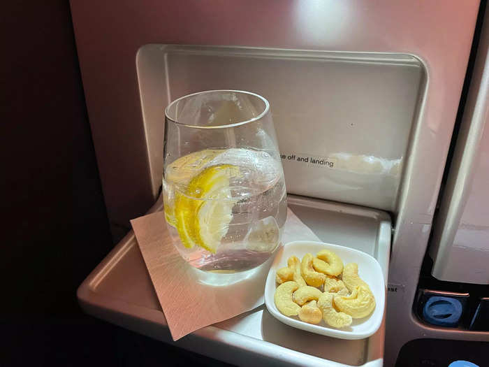 In business class, I could order endless liquor, wine, beer, and soda.