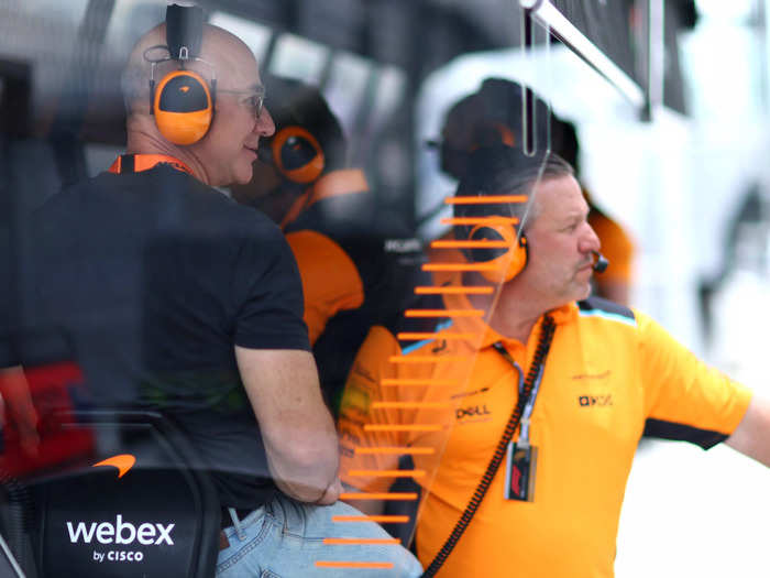 The Amazon co-founder was in the pit lane during McLaren