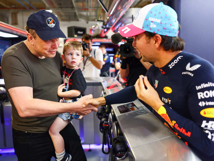 Musk also met the team members, including Sergio Perez and Max Verstappen.