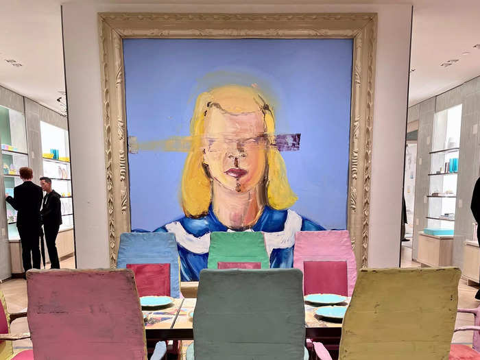 The sixth floor was also home to some incredible art, including this untitled painting by artist Julian Schnabel and an installation of a dinner table set with custom Tiffany-blue plates.