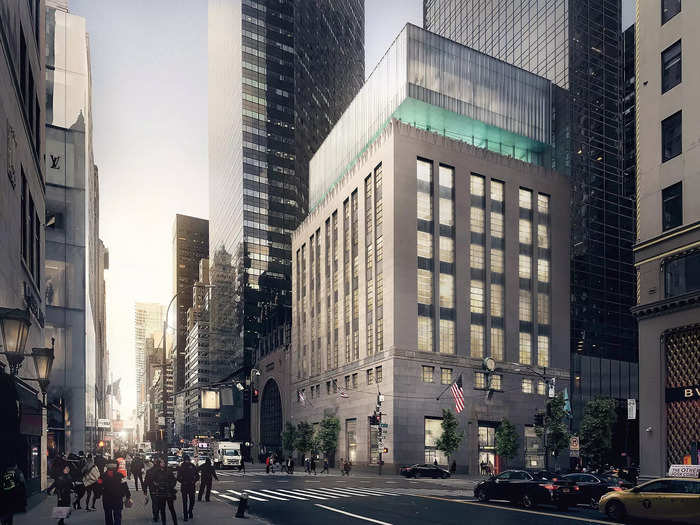 In 2019, Tiffany began a gut renovation of its flagship store and moved into a temporary space next door, an old Niketown store. The company unveiled renderings of the exterior a year later that included a glass addition and an eighth-floor roof deck.