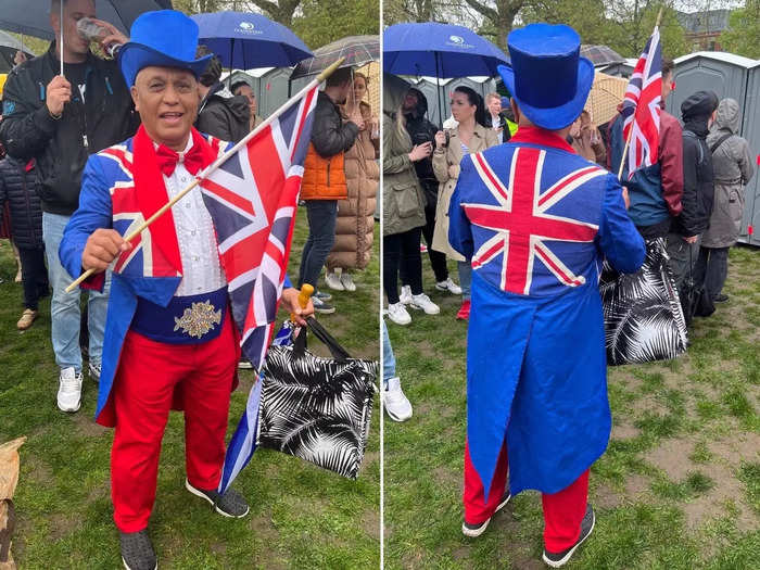 Royal fan Neil Medina told Insider he hand made his coronation costume — which consisted of a Union Jack-printed ringmaster suit, top hat, and red bow tie — in just a few hours.