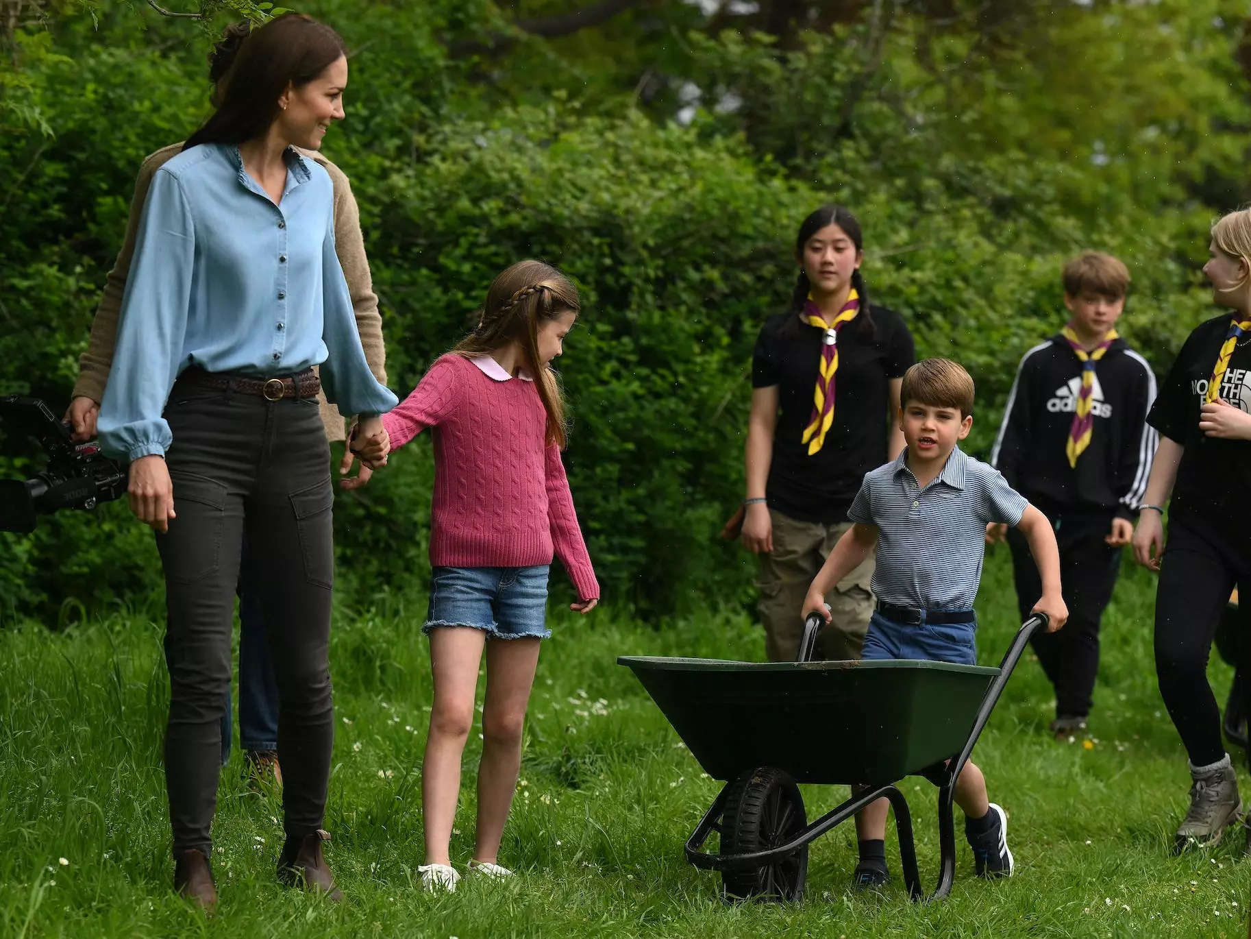 Kate Middleton, Princess Charlotte, and Prince Louis attend the Big Help Out.