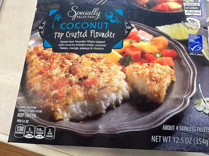 The coconut-top-crusted flounder looked delicious, and fish from Aldi rarely disappoints me.