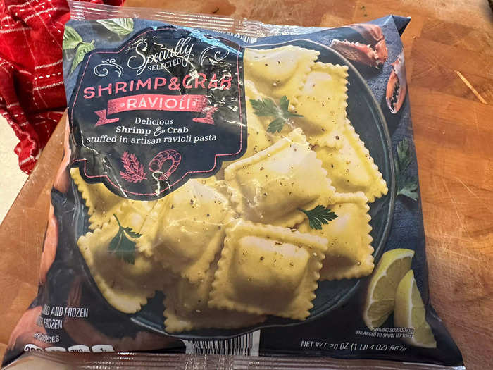 I bought a large bag of Specially Selected shrimp-and-crab ravioli for $2.50