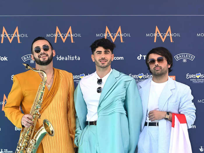 Members of The Busker, a pop band from Malta, wore unique suits for the opening ceremony.