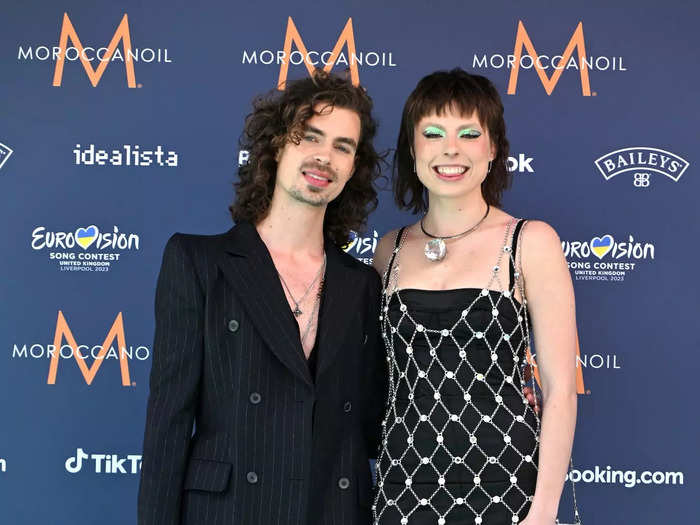 Mia Nicolai and Dion Cooper of the Netherlands wore black and silver on the red carpet.