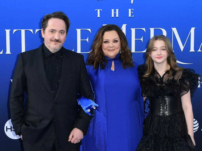 Ursula actor Melissa McCarthy brought her partner Ben Falcone and their daughter to the premiere.