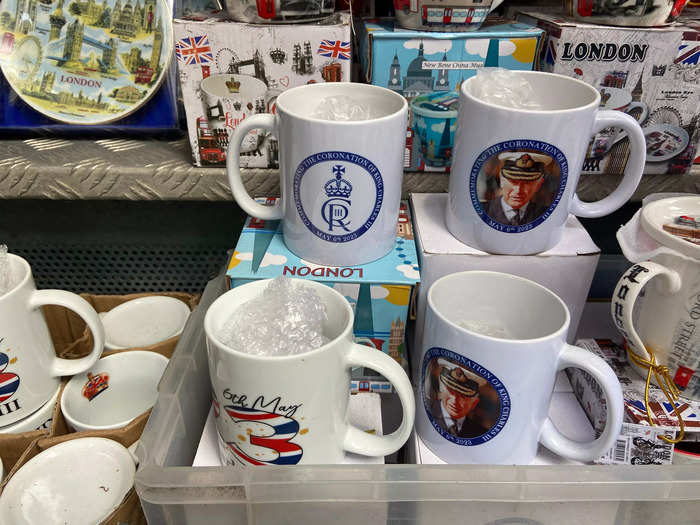 At one Piccadilly street stand, I spotted coronation commemorative mugs for £8, around $10, or two for £15, around $19.