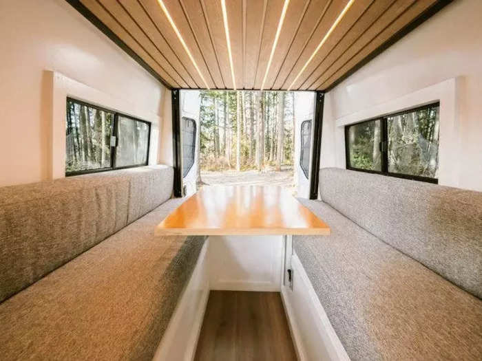 The Squad van can sleep four people and is available for $470 per day. Every van has a shower and kitchen, and enough water and power to go off grid for at least a week.