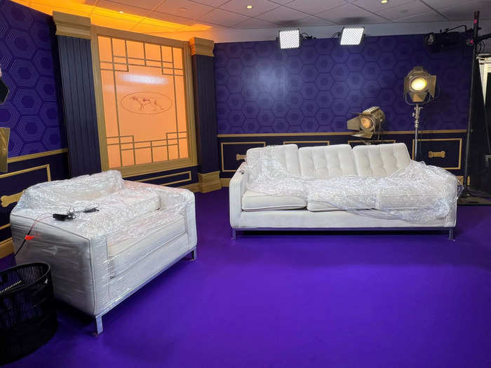 Next, I got a peek at the Ready Room, a bright-purple room with white couches where winners and their handlers would be interviewed on Fox Sports.
