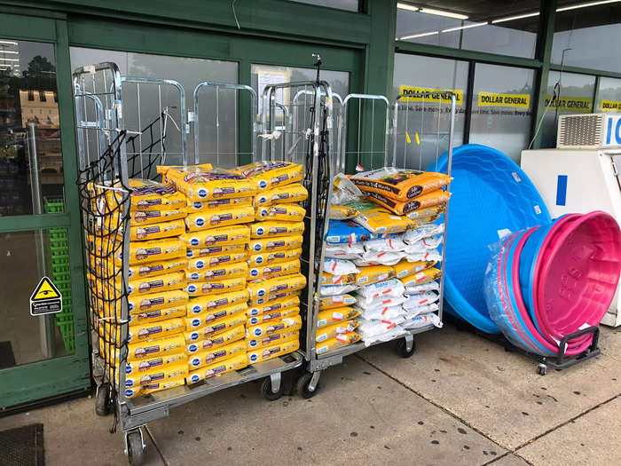 On the other side of the entrance were these rolltainers full of dry pet food. Overall this store was tidy, but these reminded me of my reporting on Dollar General stores that were overrun with merchandise like pet food and bottled water.