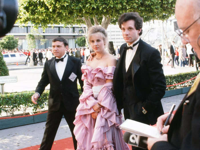 In 1983, actress Genie Francis wore a layered, flowy pink dress on the red carpet.