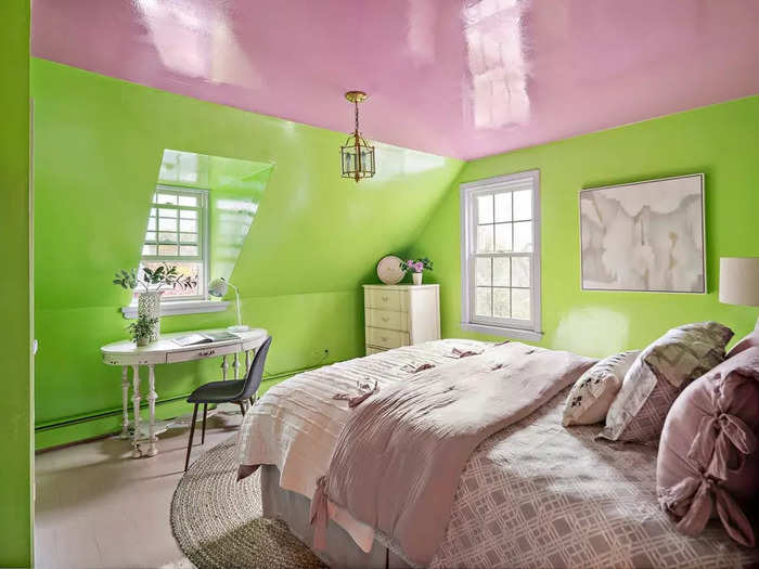 The next bedroom is back to form, with pink and green shades. Hughes, an avid gardener, likes colors that resemble flowers, Franckum said.