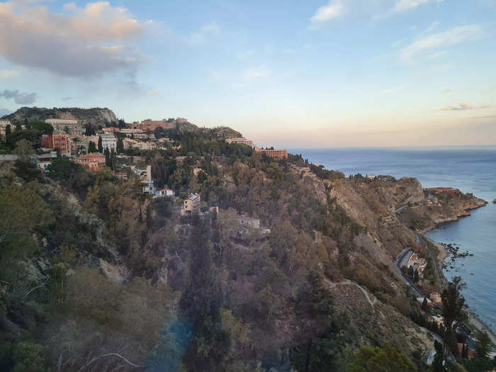 The hotel is located in Taormina, a picturesque town on the east coast of Sicily, Italy.