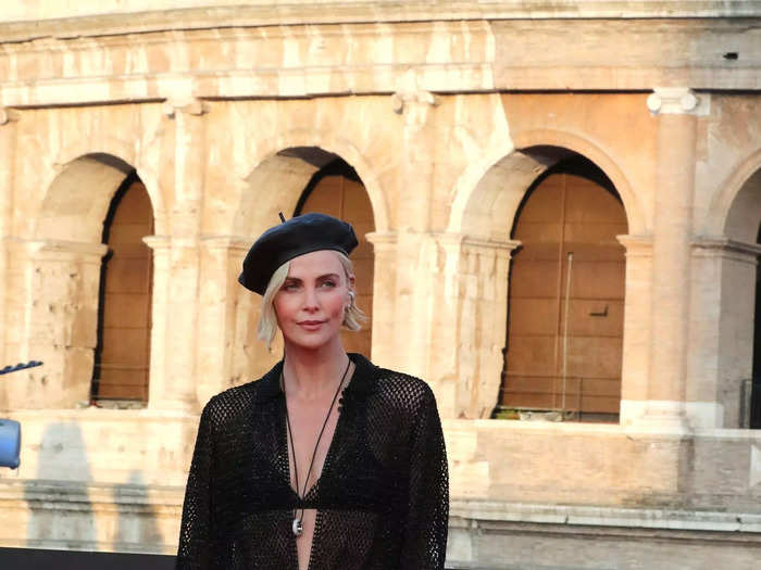 Charlize Theron also stepped out in a sheer number. She accessorized her all-black look with a chic beret.