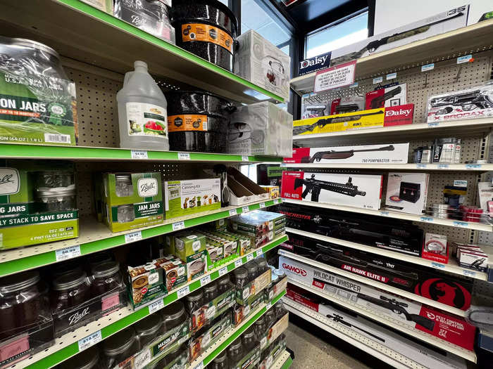 BB guns can help keep critters off your veggies as they grow, and a full array of canning supplies is on hand to process and store the harvest when the time comes.