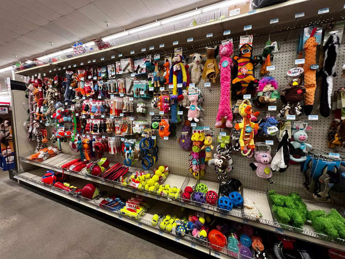 Throughout the store, the company offers a mix of national brands (like Kong and Chuck It dog toys) and privately owned labels, which represent nearly a third of revenue.