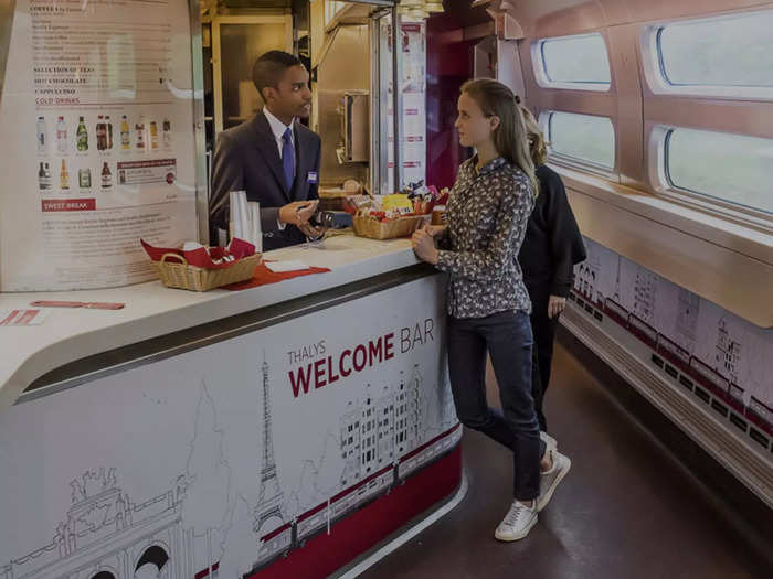 Economy passengers can still enjoy snacks and drinks from the "Thalys Welcome Bar" onboard, which also serves alcohol.