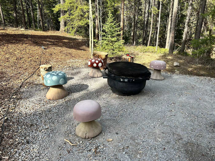 Each space also comes with an outdoor griddle — ours was surrounded by tree stumps and colorful toadstools. They were all surprisingly comfortable.