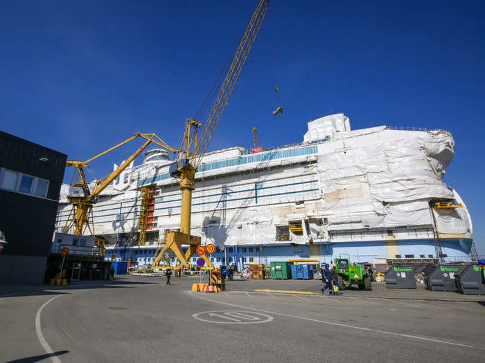 At 1,198 feet long, the upcoming floating resort will be slightly larger than Royal Caribbean