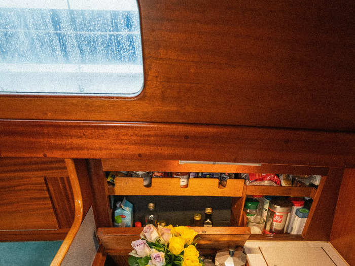 This is the galley — or kitchen area — of the boat home.