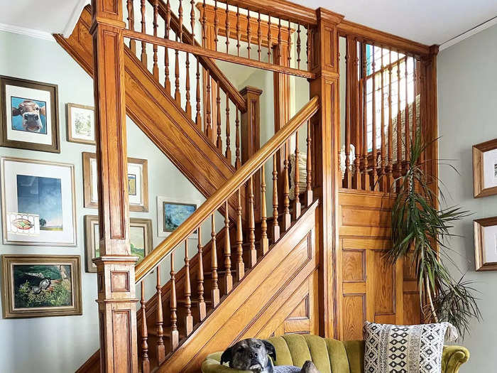 As lovers of old homes, the two of them liked that their house came with original features including the staircase and wooden floorboards.