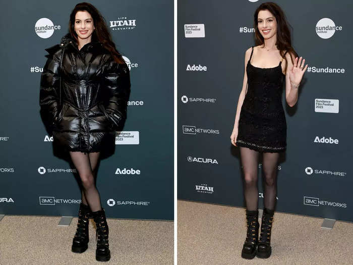 Anne Hathaway kicked off 2023 at the Sundance Film Festival in a statement coat.