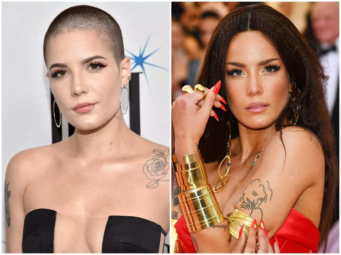 Halsey has frequently switched back and forth between a shaved head, her natural hair, and wigs.