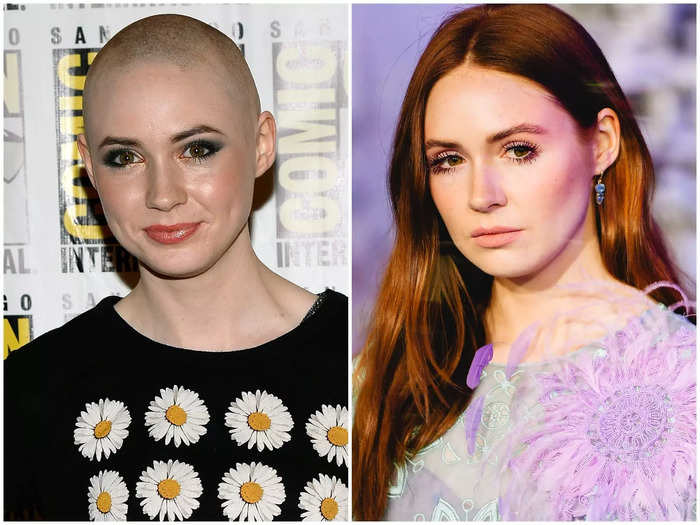 Karen Gillan buzzed off her famous red hair to play Nebula in the first "Guardians of the Galaxy" film. Now, she wears a bald cap.