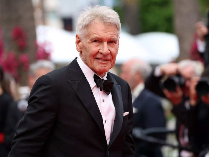 Harrison Ford was dashing in a black tuxedo.