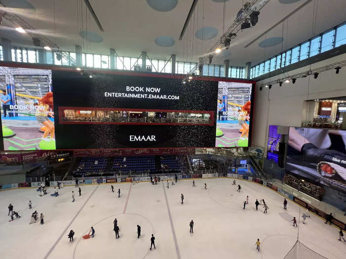 I entered the mall via the ice rink where people can skate under fake snowfall.