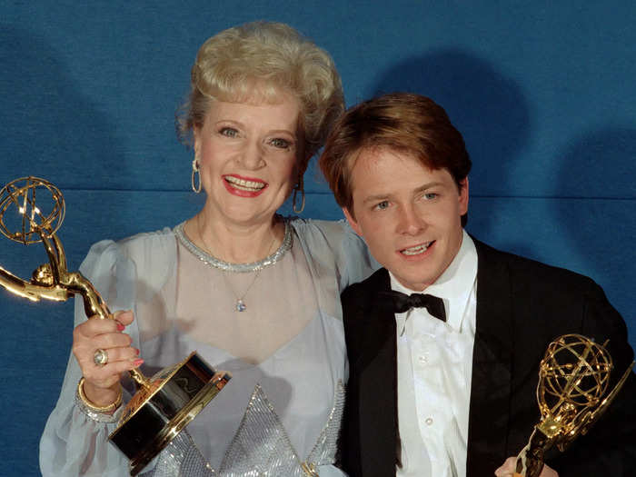 Fox later won an Emmy Award in September 1986 for his work on "Family Ties" and posed with Betty White, who also won an award that night.