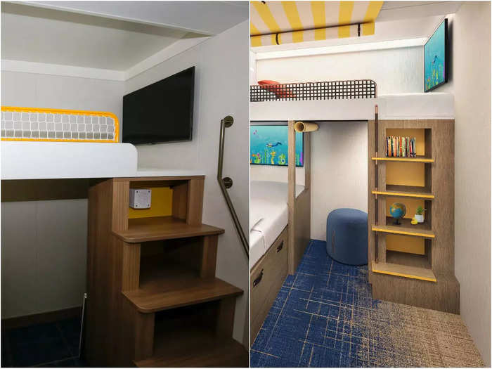 The soccer net-like barrier on the top bunk was already in place, the joint bookshelf and staircase looked finished …