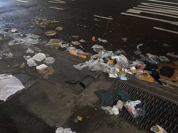 The streets in crowded, high-foot-traffic areas are often covered in litter.