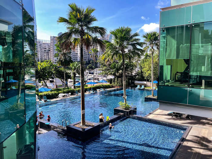 The ritziest feature of the club was the massive swimming pool that overlooked the marina.