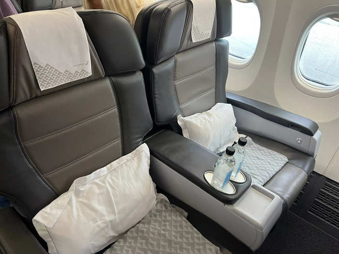 Saga Premium seats on the short 2-1/2-hour flight to Dublin were outfitted with bottled water, pillows, and cotton blankets.