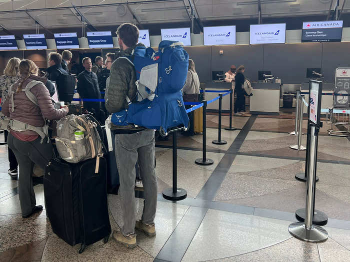 I bypassed a long line of economy passengers to check in quickly for my flights from Denver to Reykjavik (7 1/2 hours) and Reykjavik to Dublin (2 1/2 hours).