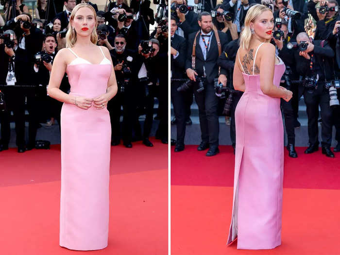 Scarlett Johansson had a Barbie-pink moment at the 2023 Cannes Film Festival in a unique dress that showed her back tattoo.
